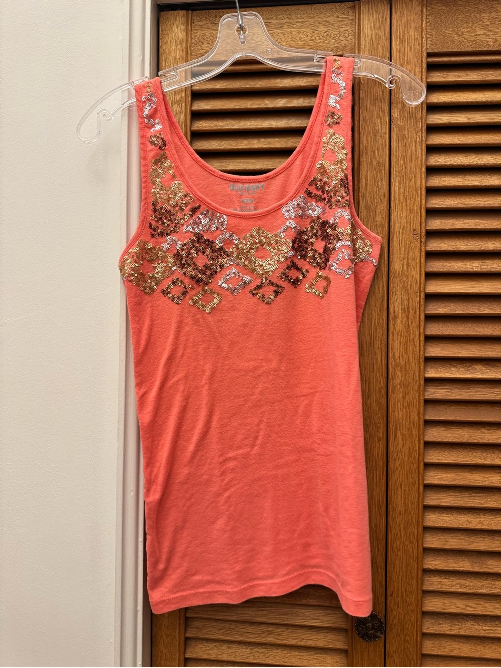 Old Navy Coral Gold Sequin Embellished Tank Top Size M